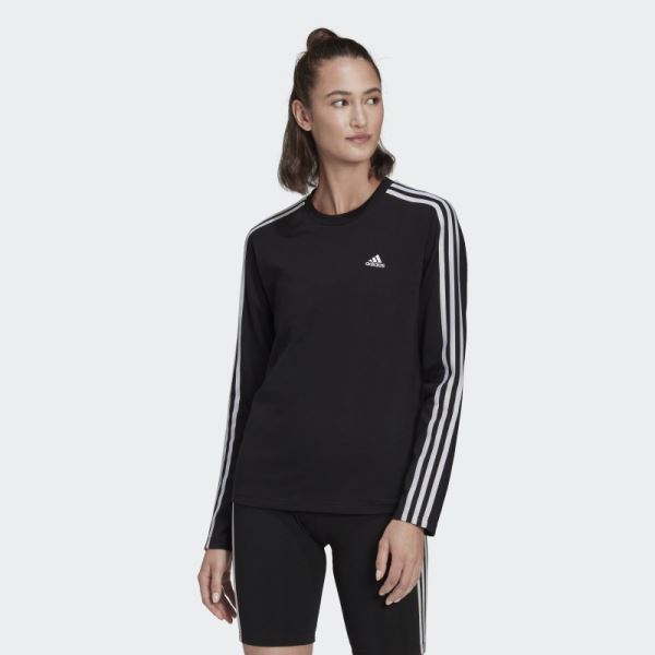 Essentials 3-Stripes Long Sleeve Tee Black Adidas