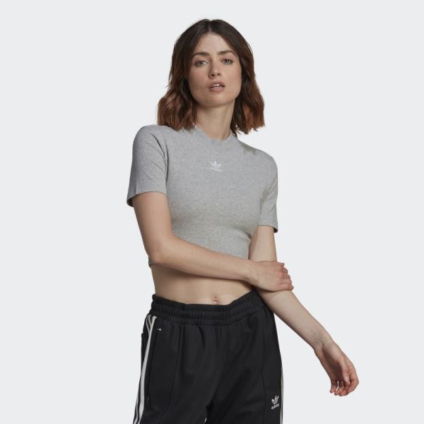 Medium Grey Adidas Adicolor Essentials Rib Cropped Tee