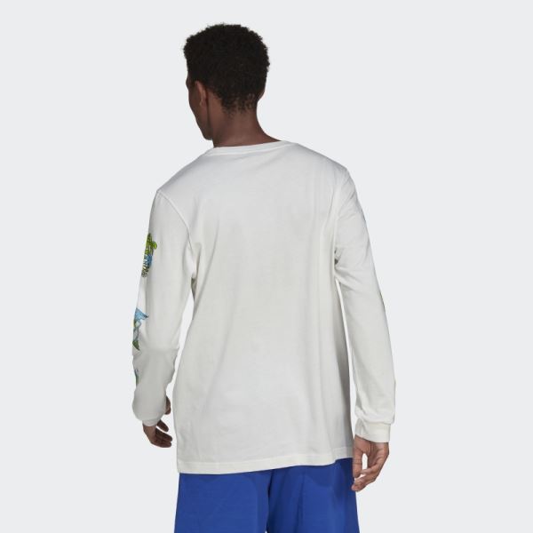 Adidas Graphic Stoked Fish Long Sleeve T-Shirt White