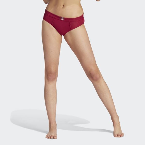 Adicolor Flex Ribbed Cotton Bikini Pants Burgundy Adidas