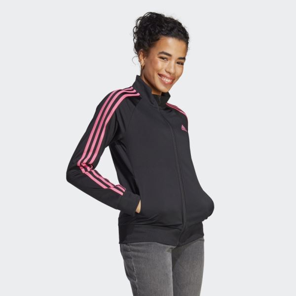 Adidas Primegreen Essentials Warm-Up Slim 3-Stripes Track Jacket Magenta