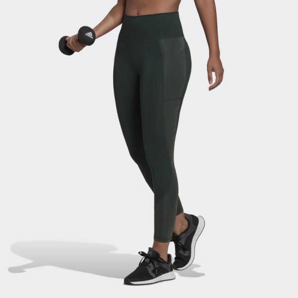 Adidas Green Optime Training Shiny Full Length Leggings