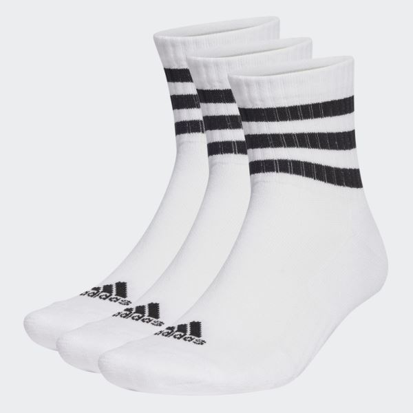 White Adidas 3-Stripes Cushioned Sportswear Mid-Cut Socks 3 Pairs