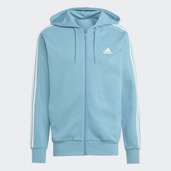 Blue Adidas Essentials French Terry 3-Stripes Full-Zip Hoodie