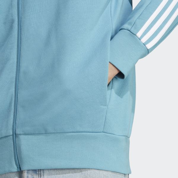 Blue Adidas Essentials French Terry 3-Stripes Full-Zip Hoodie