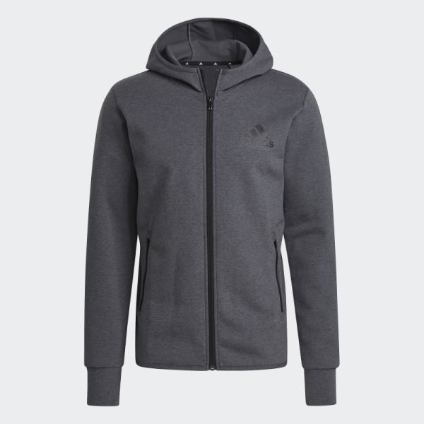 Dark Grey Heather Adidas Designed To Move Motion Full-Zip AEROREADY Hoodie Hot