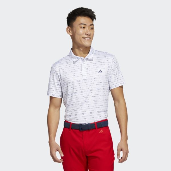 Adidas White Stripe Zip Golf Polo Shirt