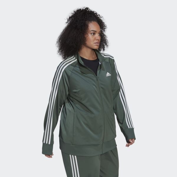 Green Oxide Adidas Essentials Warm-Up Tricot Slim 3-Stripes Track Jacket (Plus Size)