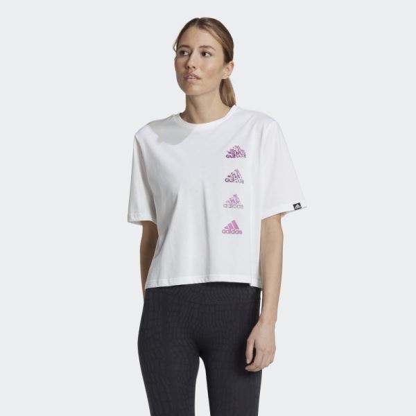 White Adidas AEROREADY Training Crop Graphic Tee