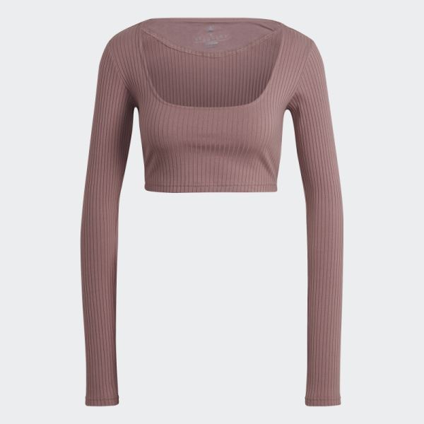 Studio Lounge Ribbed Cropped Long Sleeve Tee Adidas Purple