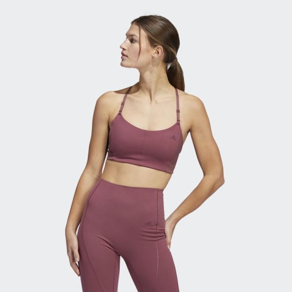 Yoga Studio Light-Support 3-Stripes Bra Adidas Burgundy