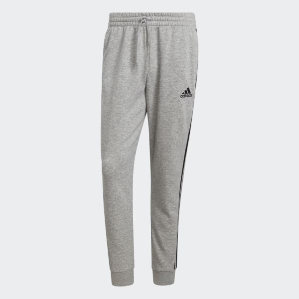 Medium Grey Essentials French Terry Tapered-Cuff 3-Stripes Pants Adidas