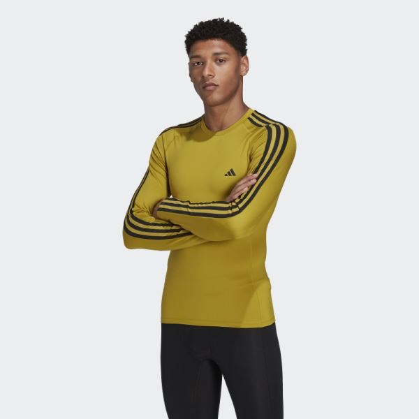 Olive Adidas Techfit 3-Stripes Training Long Sleeve Tee