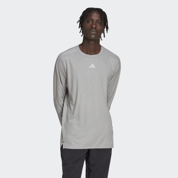 Mgh Solid Grey Adidas Workout PU Print Long Sleeve Tee