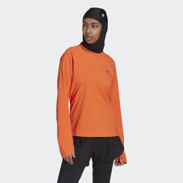 Adidas Fast Hybrid Running Long Sleeve Tee Orange