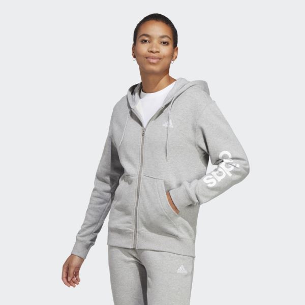 Medium Grey Essentials Linear Full-Zip French Terry Hoodie Adidas