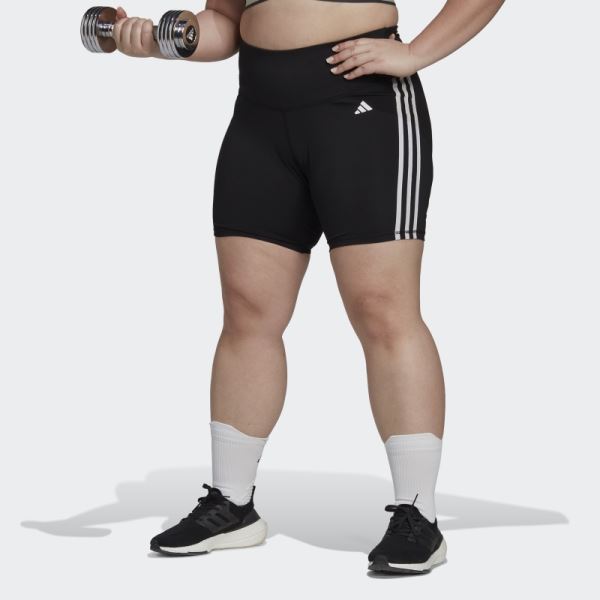 Adidas Black Training Essentials 3-Stripes High-Waisted Short Leggings (Plus Size)