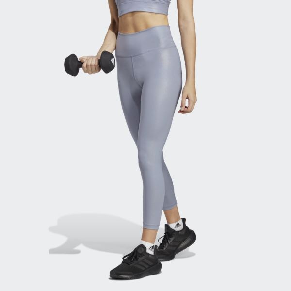 Silver Violet Adidas Optime Training Shine 7/8 Leggings