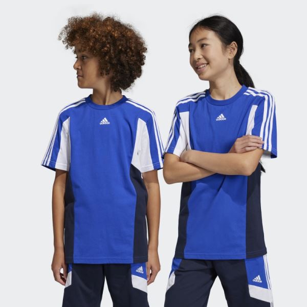 Adidas Blue Colorblock 3-Stripes Regular Fit Tee