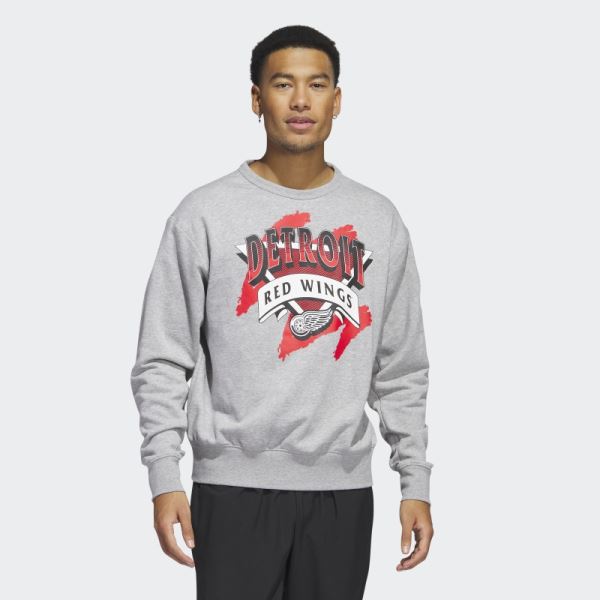 Adidas Medium Grey Red Wings Vintage Crew Sweatshirt