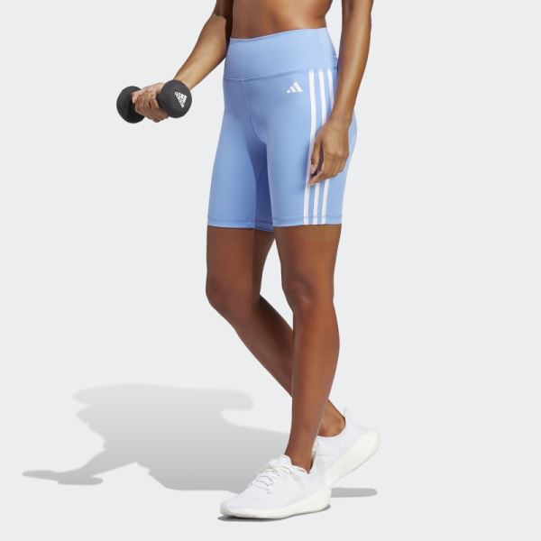 Adidas Training Essentials 3-Stripes High-Waisted Short Leggings Blue