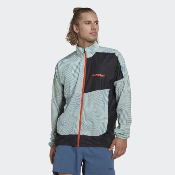 Adidas Terrex Trail Running Printed Wind Jacket Grey Fashion