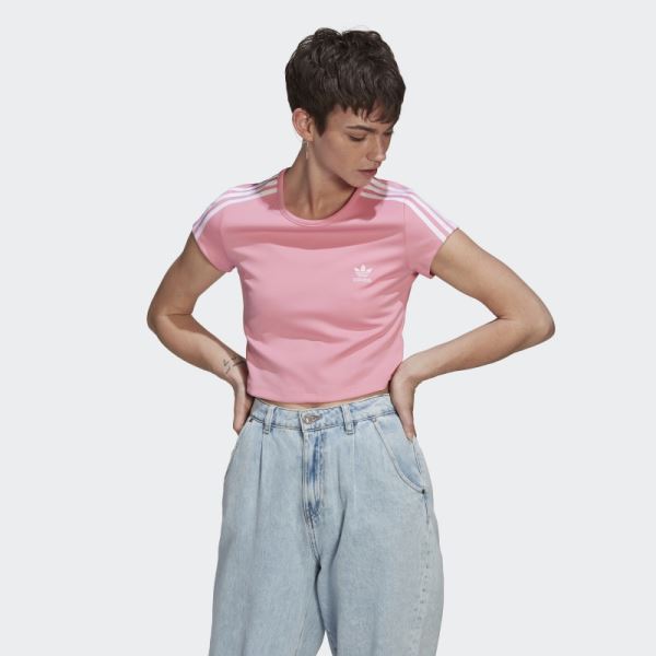 Adicolor Classics Crop 3-Stripes Tee Pink Adidas