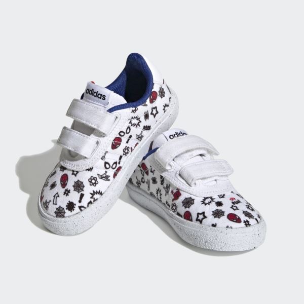 White Adidas x Marvel VULCRAID3R Spider-Man Hook-and-Loop Shoes