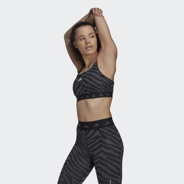 Adidas Hyperglam Techfit Medium-Support Zebra Bra Black