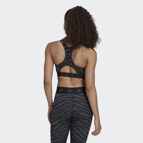 Adidas Hyperglam Techfit Medium-Support Zebra Bra Black