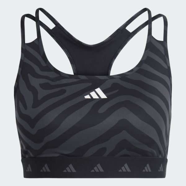 Adidas Hyperglam Techfit Medium-Support Zebra Bra Black