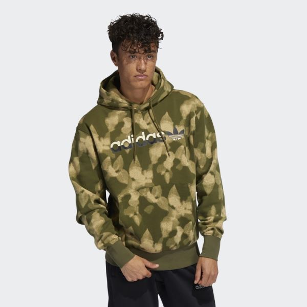 Adidas Winter Leaves Allover Print Hoodie Olive