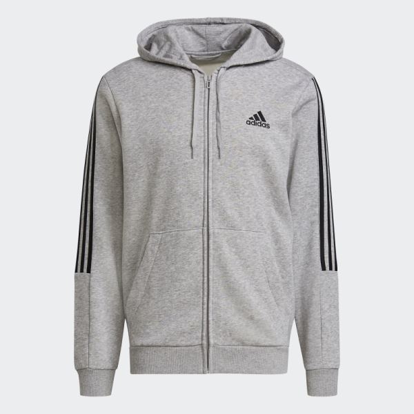 Adidas Medium Grey Essentials Fleece Cut 3-Stripes Track Jacket