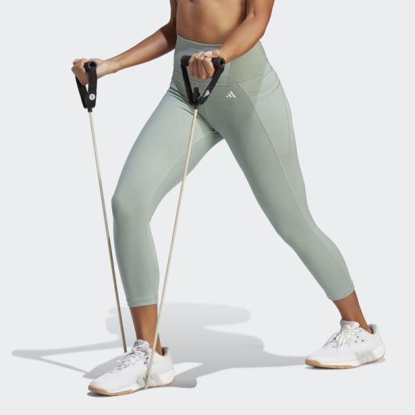 Optime Stash Pocket High-Waisted 3/4 Leggings Adidas Silver Green