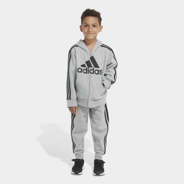 Adidas Charcoal Hthd Essential Fleece Hooded Jacket Set