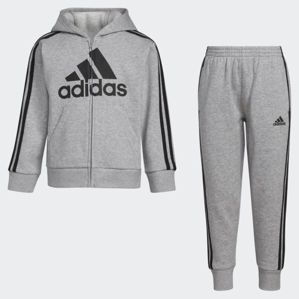 Adidas Charcoal Hthd Essential Fleece Hooded Jacket Set