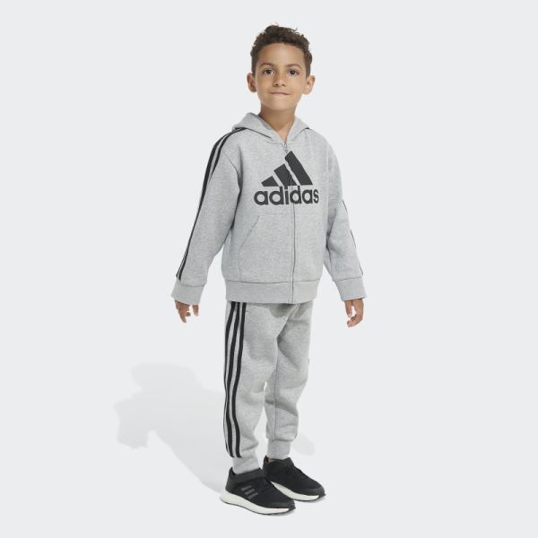 Adidas Charcoal Hthd Essential Fleece Hooded Jacket Set