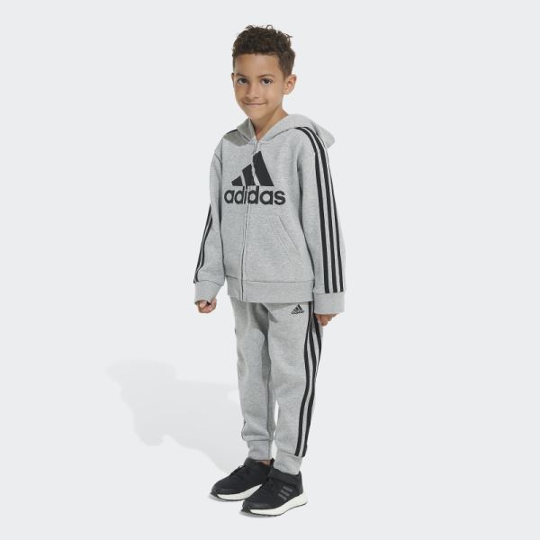 Adidas Charcoal Hthd Essential Fleece Hooded Jacket Set