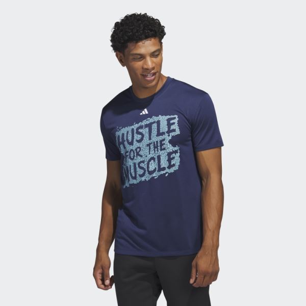 Dark Blue Adidas Hustle for the Muscle AEROREADY Short Sleeve Graphic Training Tee