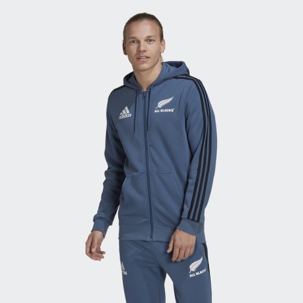 Adidas All Blacks Rugby 3-Stripes Hoodie Steel