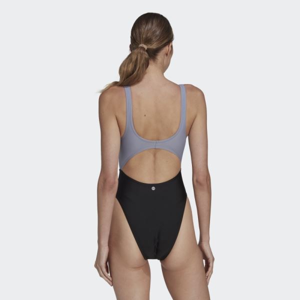 Silver Violet Colorblock Swimsuit Adidas