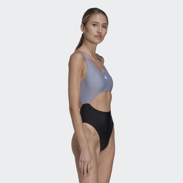 Silver Violet Colorblock Swimsuit Adidas