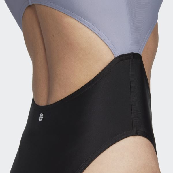 Silver Violet Colorblock Swimsuit Adidas