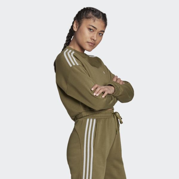 Hyperglam Crop Crew Sweatshirt Olive Adidas