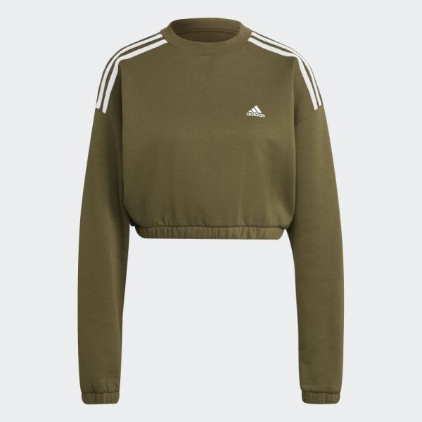 Hyperglam Crop Crew Sweatshirt Olive Adidas