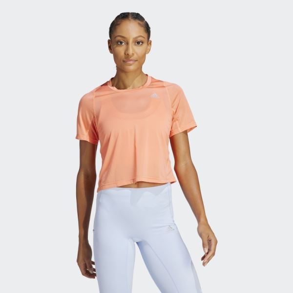 Fast Crop Running Tee Coral Adidas