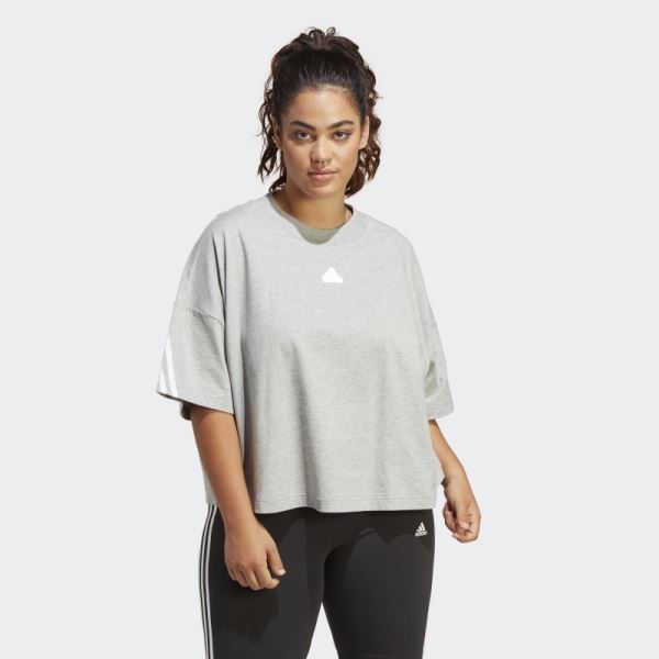 Medium Grey Future Icons 3-Stripes Tee (Plus Size) Adidas