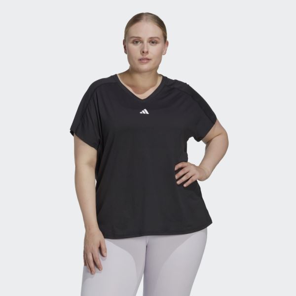 AEROREADY Train Essentials Minimal Branding V-Neck Tee (Plus Size) Adidas Black