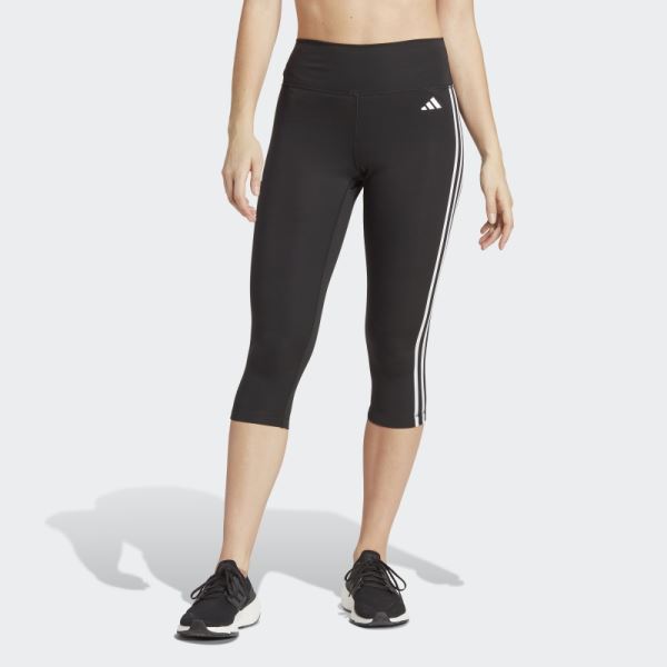 Black Train Essentials 3-Stripes High-Waisted 3/4 Leggings Adidas