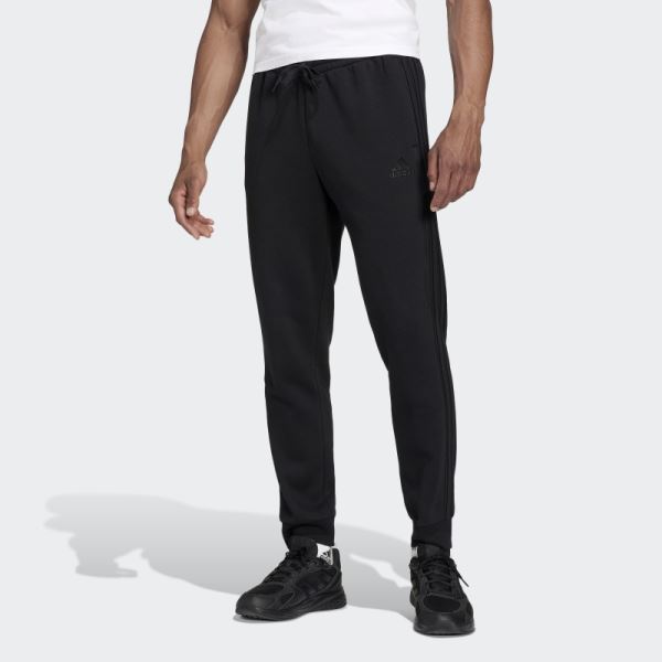 Adidas Black Essentials French Terry Tapered-Cuff 3-Stripes Pants